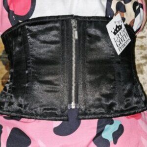 NWT 30/XL 950 BLACK SILK HANDMADE CORSET GOTH RETRO ROCKABILLY 6 GARTER TABS